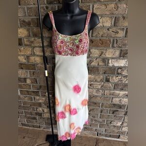 Miso Collection Made in Italy Beaded Sequin Bodice Chiffon Floral Slip Dress 6